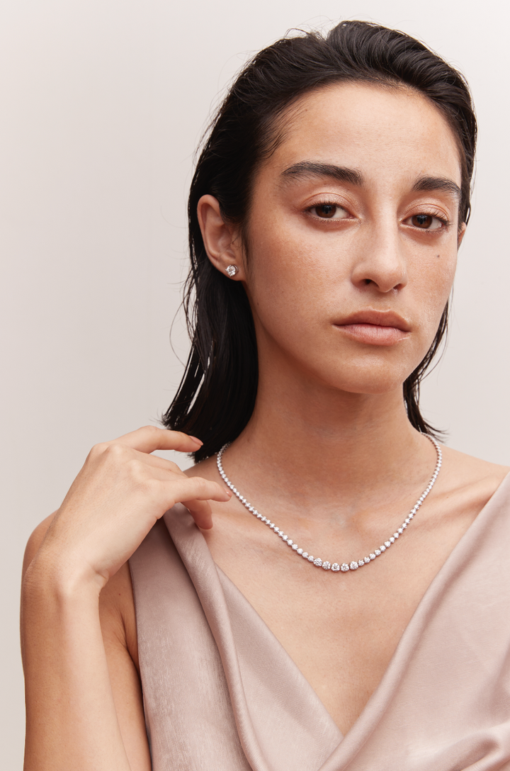 12.75 Graduated Tennis Necklace Rose Gold